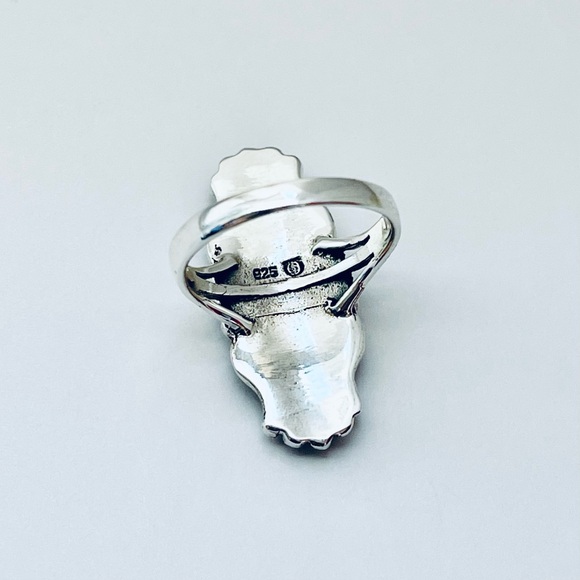 Sterling Silver Long Oval Genuine Turquoise Ring, Boho Ring, Silver Rings - Picture 11 of 12